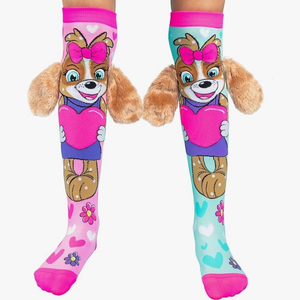 Girls Knee-High Dog Floppy Ears Crazy Socks Pink Blue Green Kids & Adults New